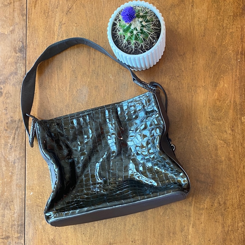 Brighton Vintage Croc Embossed Shoulder Bag Metallic Brown Leather Purse